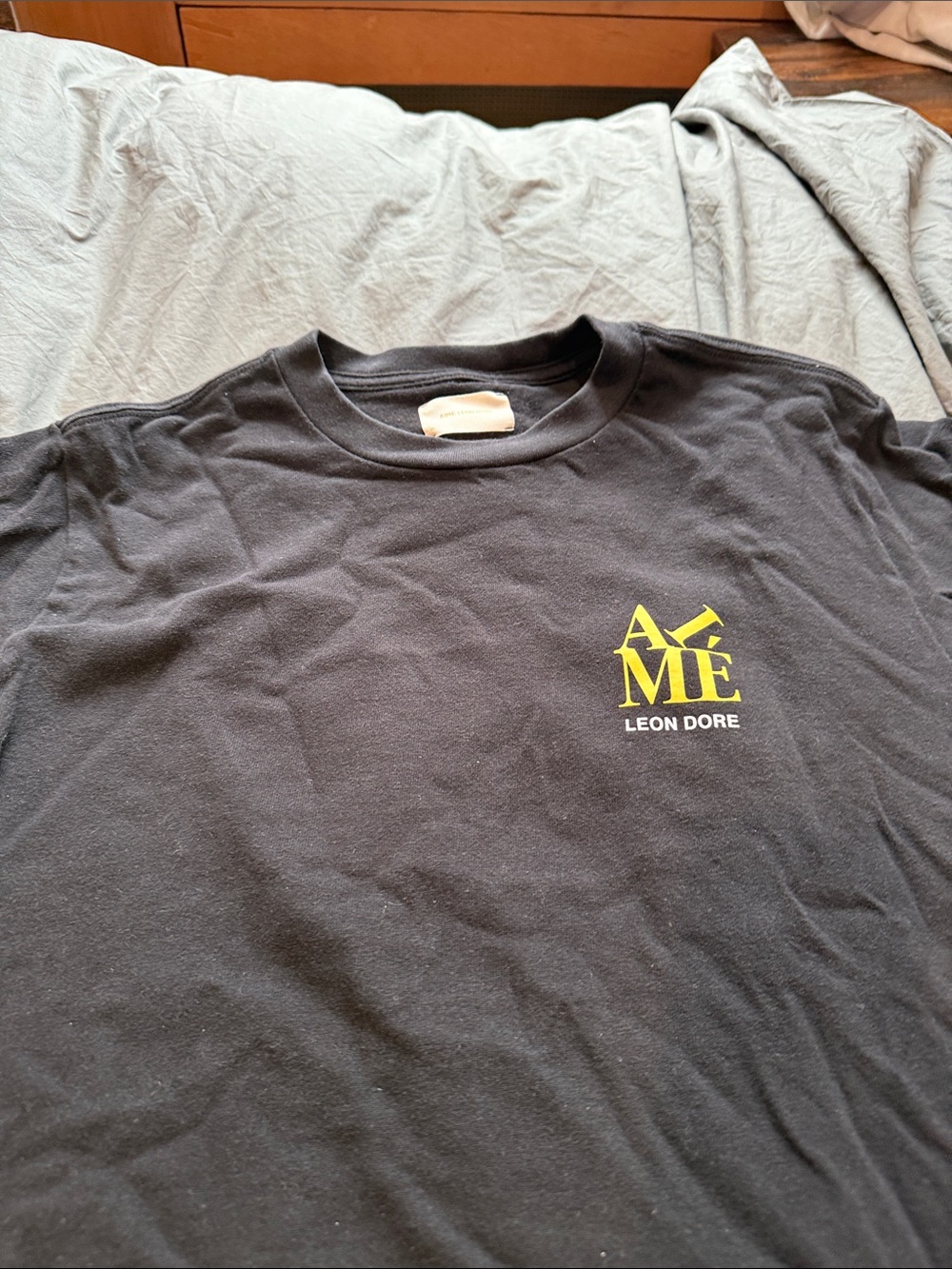 Aime Leon Dore Black Short-Sleeve Tee with Yellow Logo